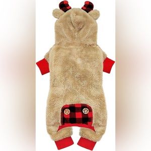 KYEESE Dog Pajamas Reindeer Christmas  Bowtie Red plaid Pet Pajamas sz M NWT